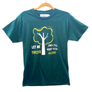 Classic crew neck short sleeve tee in hunter green Upcycled graphic